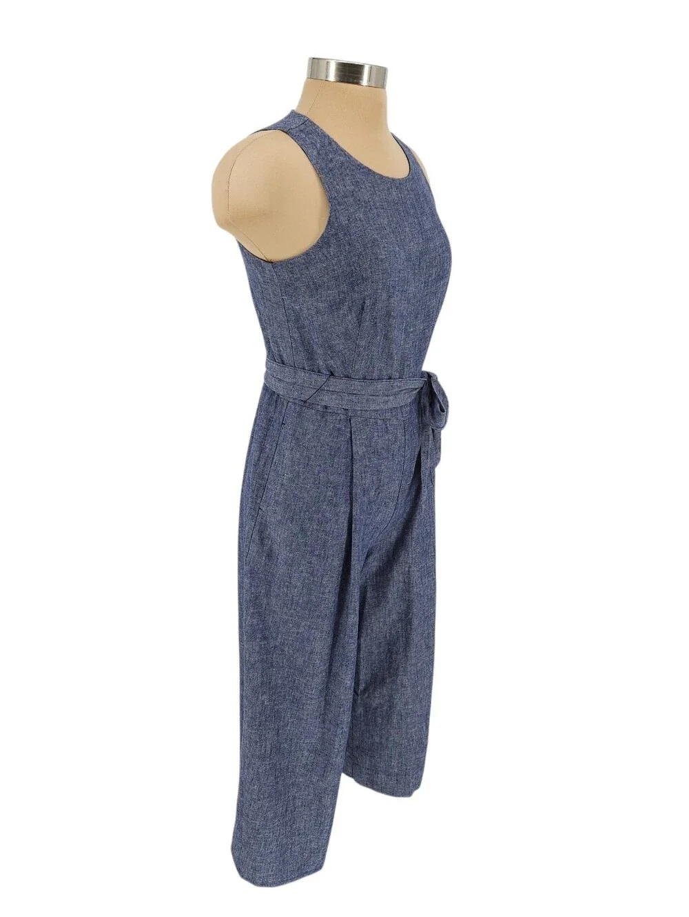 Banana Republic Pleated Wide Leg Jumpsuit Linen Blue Sleeveless Cropped Romper 4